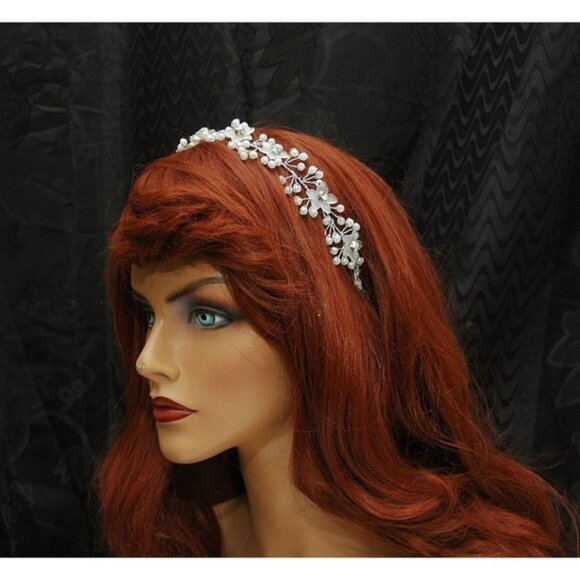 Delicate Pearl Hair Vine Boho Bridal Headpiece, Floral Wedding Headpiece - Picture 2 of 5